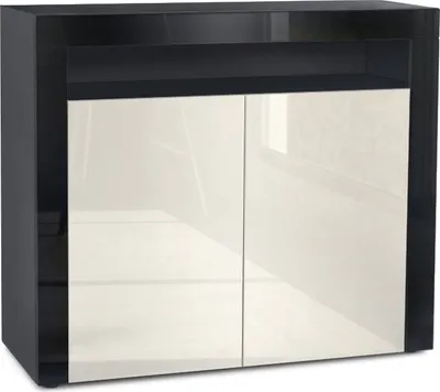Produktbild von Vladon Kommode Valencia,  Germany, Sideboard mit 2 Türen und 1 offenem Fach, Schwarz matt/Creme Hochglanz/Schwarz Hochglanz (108 x 92 x 40 cm)