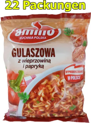 Produktbild von Amino Gulaszowa Polnische Instant Nudelsuppe Gulaschsuppe 22er Pack (22 x 59g)