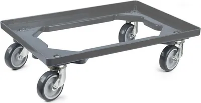 Produktbild von Transportroller für Euroboxen 60x40cm mit Gummiräder grau | Offenes Deck | 2 Lenkrollen & 2 Bockrollen | Traglast 300kg | Kistenroller Logistikroller Rollwagen Profi-Fahrgestell
