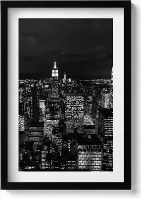 Produktbild von Schwarz-weißes Stadtbild bei Nacht– Wandbild mit Rahmen – Gerahmtes Bild  – Wanddekoration – 40x60 cm –  Schwarz