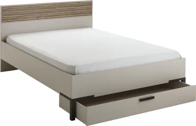 Produktbild von Bett BRAVO mit Kopfteil, Chasmere Topmatt und Strippedwood Holznachbildung