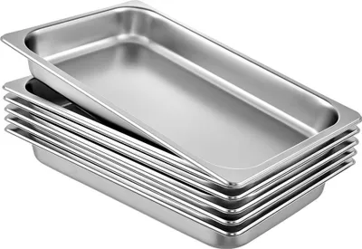 Immagine prodotto di Set di 6 contenitori in acciaio inox - Contenitore per alimenti - Piastra antiaderente - 537 x 330 x 65 mm Contenitore per alimenti da tenere in caldo - Torte - Casseruole - Teglia per hotel