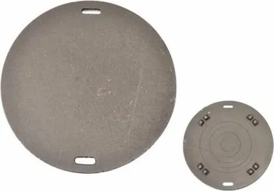 Two round metal discs, one larger than the other, are shown against a white background.