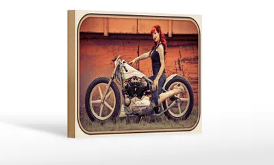 Produktbild von Holzschild Motorrad 18x12cm Biker Girl Frau Pin up