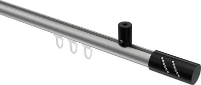 Produktbild von Interdeco Innenlaufstange / Gardinenstange mit Innenlauf Silbergrau / Schwarz, Typ Sonius Zoena (Glitzerzylinder) Deckenmontage, 20 mm Ø 1-läufig, 140 cm