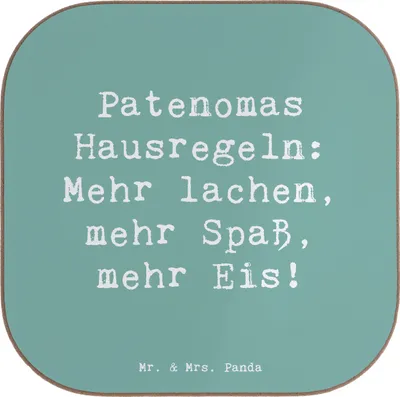 Produktbild von Mr. & Mrs. Panda Tischuntersetzer Spruch Patenoma Hausregeln - Meeresbrise - Geschenk, Patenschaft, gläseruntersetzer, Lachen, Getränkeuntersetzer, Coaster, Spaß, Familie