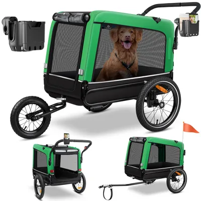 Immagine prodotto di KESSER® Rimorchio per cani Boxer 3-in-1: passeggino per cani e rimorchio per bicicletta. Grande, con un volume di circa 240 litri, ammortizzato, ruota anteriore girevole a 360°, realizzato in tela Oxford 600D, con sistema SmartSpace. Capacità massima di carico: 40 kg