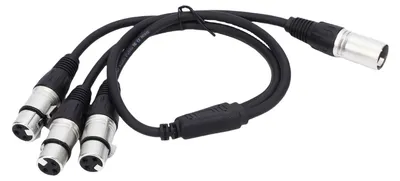 Zdjęcie produktu dla Kabel rozgałęźnikowy XLR: 3-pinowy wtyk męski XLR do 3 gniazd żeńskich – rozgałęźnik typu Y, 3-drożny, kabel symetryczny do miksera i mikrofonu, długość 2 stopy