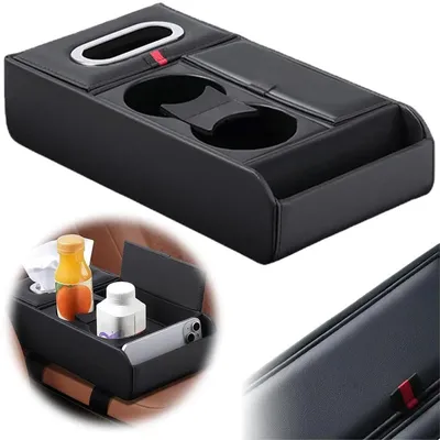 Produktbild von Auto-Mittelarmlehne, universelle Rückbankarmlehne, mit Becherhalter, großer Stauraum, Mittelarmlehnenbox (schwarz), ideal für die Rückbank