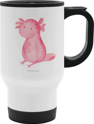 Produktbild von Mr. & Mrs. Panda Thermobecher Axolotl Niedlich - Weiß - Geschenk, Freundin, Thermotrinkbecher, Zufrieden, Kaffee-Thermobecher, kaffeebecher mit deckel, thermosbecher
