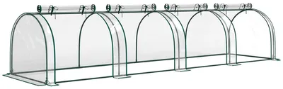Zdjęcie produktu dla Szklarnia - tunel foliowy, szklarnia tunelowa - rama stalowa, folia PVC - wodoodporna, odporna na promieniowanie UV - 4 drzwi z zamkiem błyskawicznym - 395x100x80 cm - kolor khaki