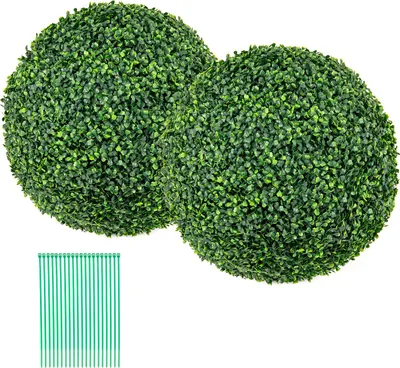 Zdjęcie produktu dla 2 sztuczne bukszpanowe kule topiary o średnicy 40/50 cm, odporne na słońce okrągłe krzewy kuliste, dekoracyjne kule ogrodowe, zielone