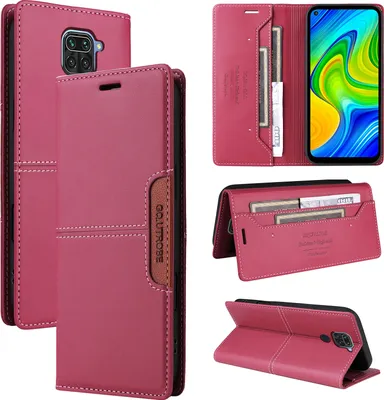 Obrázek produktu pro Pouzdro pro Xiaomi Redmi Note 9, kožené flipové peněženkové pouzdro s přihrádkou na karty a stojánkem Červený