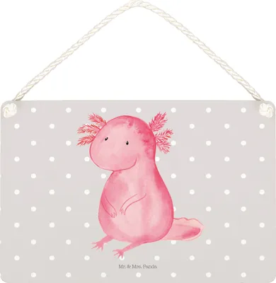 Produktbild von Mr. & Mrs. Panda holzbild Axolotl Niedlich DIN A5 - Grau Pastell - Geschenk, Liebe, Wandschild, Holzschild, Fröhlich, wandtafel, Axolot, Schild, Lebensweisheit, Türschild