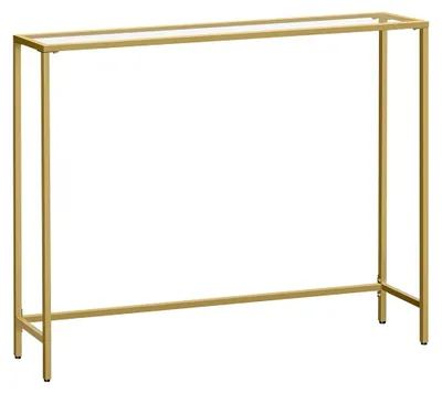 Produktbild von Beistelltisch aus Glas mit Stahlgestell – Hellgold – 20 x 100 x 80 cm