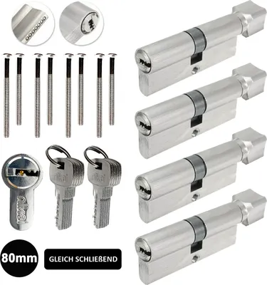 Produktbild von 4x Knauf Zylinderschloss Schließzylinder Tür Zylinder Knaufzylinder 80mm (40/40mm) Gleichschließend