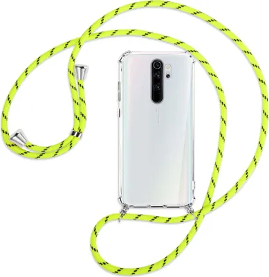 Produktbild von Handykette Backcover-Schutzhülle mit Band (Metall silberfarben) für Xiaomi Redmi Note 8 Pro - neongelb