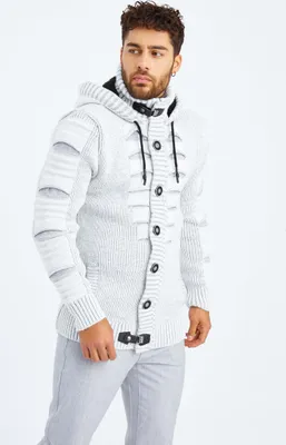 Produktbild von Leif Nelson Kapuze Herren Strickjacke Kapuze LN-5605, Ecru Grau / S