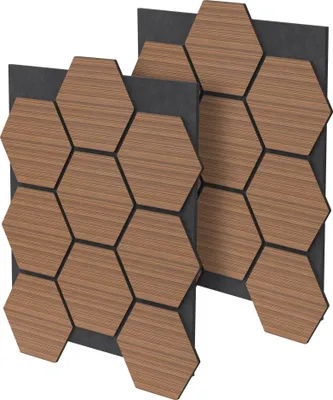 Obrázek produktu pro ML-Design sada 2 akustických panelů 66x81x2cm pro 1m² - teak, akustické panely z MDF ve vzhledu šestiúhelníkového dřeva, stěnové panely pro zvukovou izolaci, obklady stěn