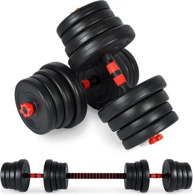 Produktbild von Hantelset Premium 2-in-1 (Kurzhanteln + Langhantel) – verstellbar 20/30 / 40 kg, mit Verbindungsstahlrohr & Sternverschlüssen – Ideal für Home-Gym, Krafttraining & Muskelaufbau