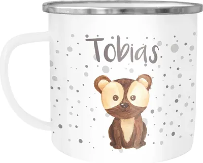Produktbild von Namenstasse personalisierte Kaffee-Tasse mit Namen persönliche Geschenke SpecialMe® weiß-metall Emailletasse