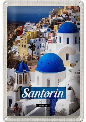 Produktbild von Blechschild Reise 20x30cm Santorini Greece Stadt weiß blau
