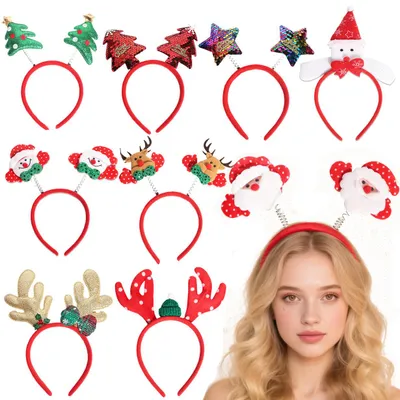 Produktbild von Weihnachtshaarreif Set 9 Stück - Weihnachtsstirnbänder - Haarreifen mit Weihnachtsmann, Rentier, Schneemann und Weihnachtsbaum - Party Accessoires