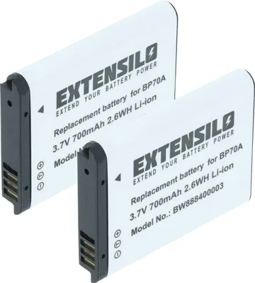 Produktbild von EXTENSILO 2x Akku Ersatz für Samsung BP-70a, SLB-70A, BP70a, EA-BP70A für Kamera (700 mAh, 3,6 V, Li-Ion)