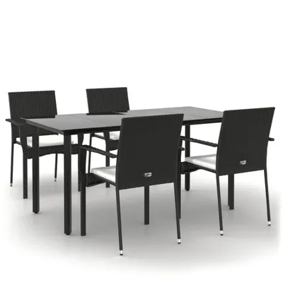 Produktbild von vidaXL 5-tlg. Garten-Essgruppe mit Kissen Schwarz Poly Rattan