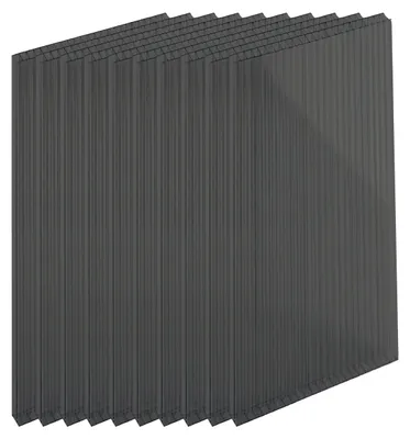 Produktbild von Relaxdays Doppelstegplatten 10er Set, Hohlkammerplatten 6mm, für Gewächshaus, HB: 121x60,5 cm, Polycarbonat, anthrazit