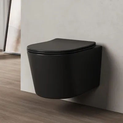 Imagen del producto de Inodoro de pared Kronenbach, sin borde de descarga, con sistema de descarga rotatorio e incluye asiento