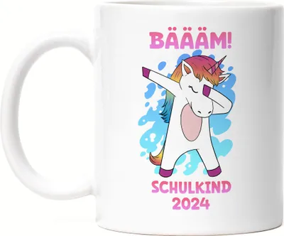 Produktbild von Bäääm Schulkind 2024 Tasse Weiß Einschulungsgeschenk Einhorn Unicorn Schulstart Grundschule