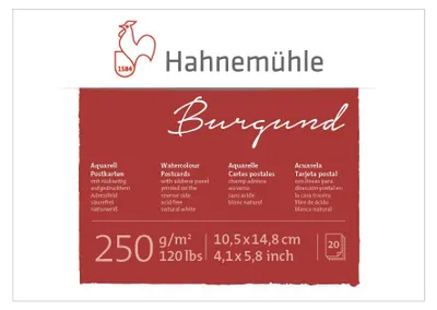 Image de Hahnemühle Bourgogne Aquarelle Cartes postales 10,5x14,8 cm, 250 g/m² 20 feuilles blanc naturel