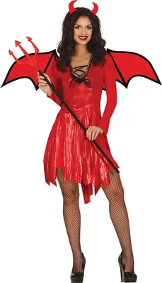 Produktbild von Dämon Kostüm Flügel Diadem Dreizack Halloween Karneval Rot Schwarz, Größe: 38 - 40 (M) Farbe: Rot