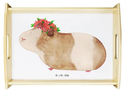 Produktbild von Mr. & Mrs. Panda tablett aus holz Meerschweinchen Weisheit - Weiß - Geschenk, zum servieren, Holztablett, Küchentablett, Lustige Sprüche, Motivation, Spruch, Sofa, Wunder
