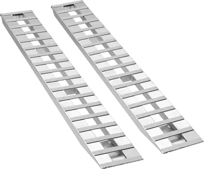 Zdjęcie produktu dla Rampy załadunkowe, 2 sztuki 2745 x 380 mm, wytrzymały zestaw ramp aluminiowych do przyczep ciężarowych z płytami antypoślizgowymi, łączna nośność 4535,9 kg, do wózków, ciągników rolniczych, quadów, kosiarek, motocykli
