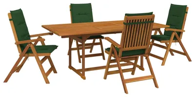 Imagen del producto de Juego de comedor de jardín de 5 piezas, madera maciza de acacia natural