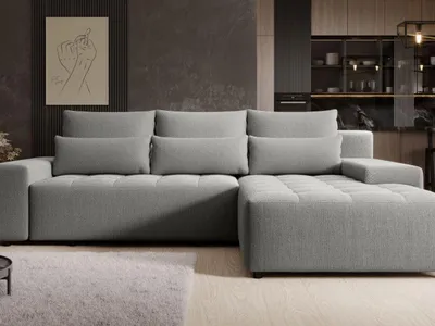 Produktbild von GrainGold Ecksofa L-Form Vento - Ecksofa mit Schlaffunktion, Bettkasten - Moderne Ecksofa, Wohnzimmer Sofa - Eckcouch mit Webstoff - Grau (Aragon 93)