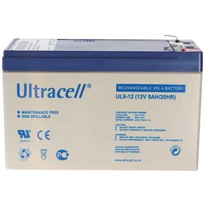 Produktbild von Ultracell UL9-12 12V 9Ah 6,3mm Faston Bleiakku AGM Blei Gel Akku