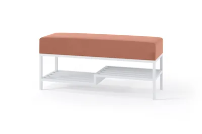 Produktbild von BETTSO Gepolsterte Sitzbank mit Regal auf weißem Rahmen in rosa MELLO 80 für Wohnzimmer