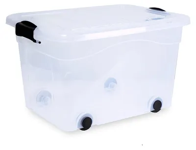Aufbewahrungsbox 40 l mit Rollen + Deckel, transparent, BPA-frei