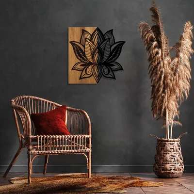 Produktbild von Wallity, Lotus- SKL2403, Nussbaumfarbe,Schwarz, Sonstige Wohndekorationen, 59 x 58 cm, 50% Holz (Dicke: 3 cm) / 50% Metall