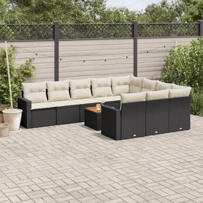 Produktbild von 11-tlg. Garten-Sofagarnitur mit Kissen Schwarz Poly Rattan 3224299