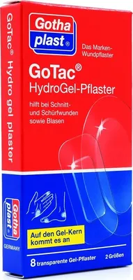 A product box for Gothaplast GoTac Hydro Gel-Pflaster.