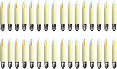 A grid of 32 identical LED filament candle bulbs arranged in two rows.