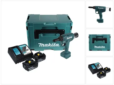 Immagine prodotto di Makita DRV 250 RGJ Rivettatrice a batteria 18 V 20 kN Brushless + 2 batterie da 6,0 Ah + caricabatterie + Makpac