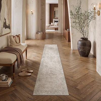 Läuferteppich 60x240 cm Beige, waschbar, rutschfest
