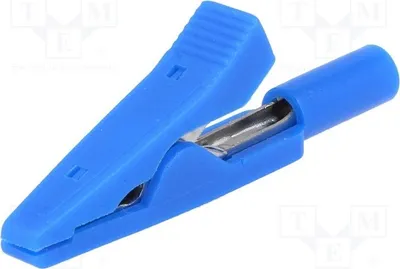 Obrázok produktu pre 2x Krokoskovacia svorka, 10A, modrá, dĺžka: 41,5 mm, 60 V DC, kontakty: mosadz, krokoskovacia svorka