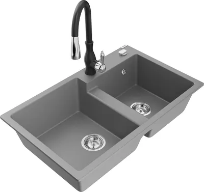 Produktbild von Mexen Tomas 2-Becken-Granitspüle mit Mischbatterie Savita, Grau - 6516-71-672601-70