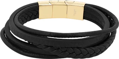 Produktbild von Raptor Armband, mehrreihig, Leder mit Kunstleder & 316L Edelstahlelemente, schwarz